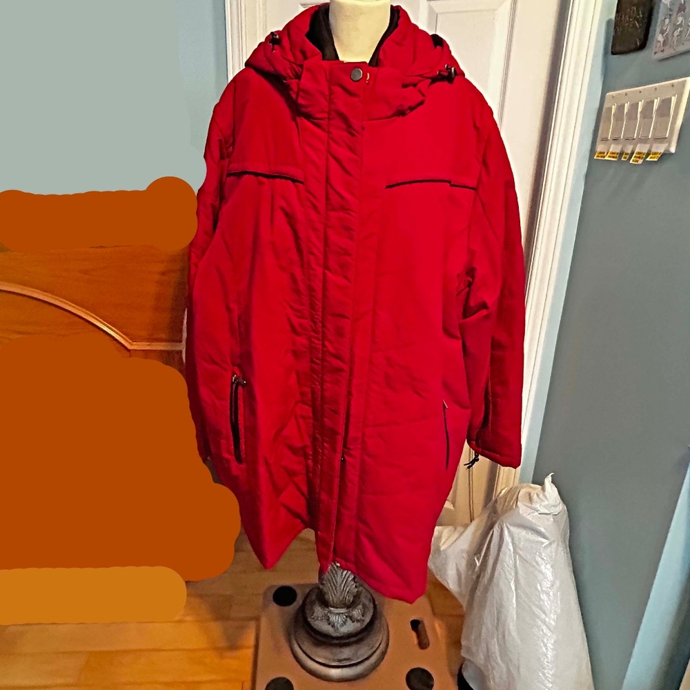 COAT, PARKA, RED, SIZE 6X, FRONT ZIP, WARM ZIP-OUT LINER, DETACHABLE HOOD, FRONT